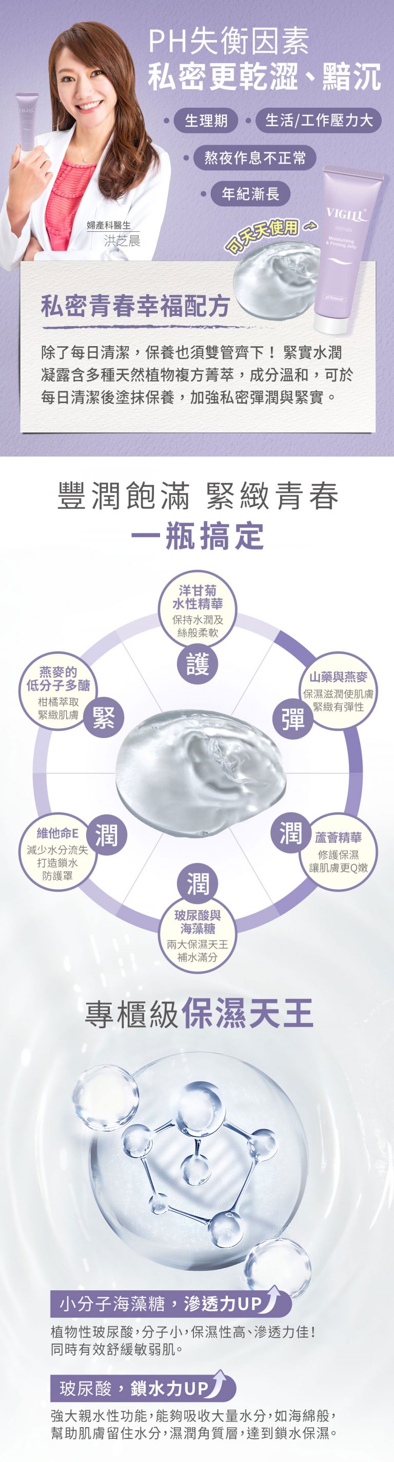 Vigill 婦潔 私密緊實水潤凝露 50ml - 雙效彈力因子、pH 弱酸平衡、深層滋養修護